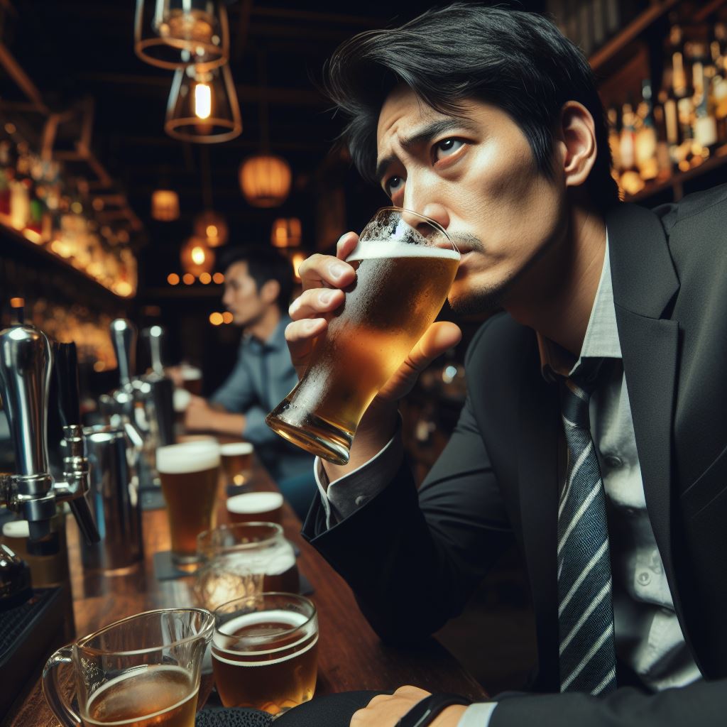 仕事帰りにビールを飲むサラリーマン