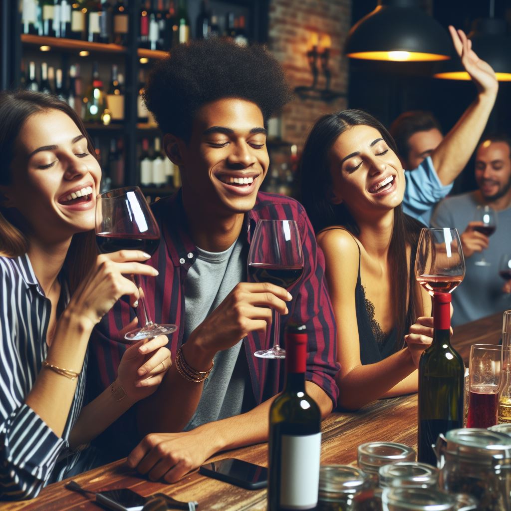 ワインバーで酔っ払う人たち